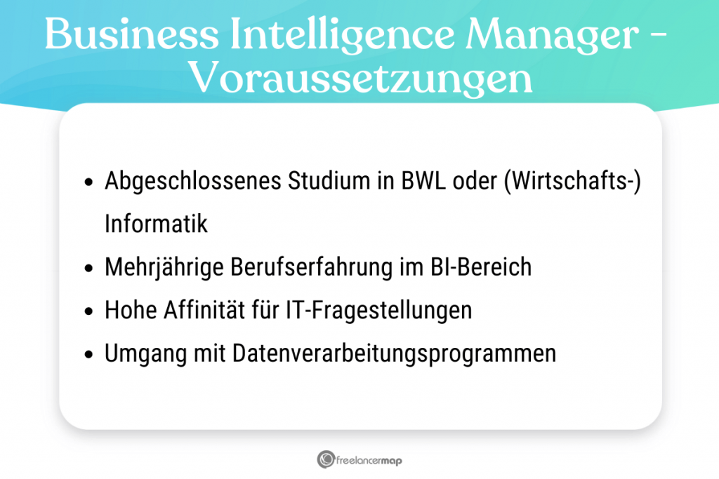 Voraussetzungen, die für den Business Intelligence Manager gelten