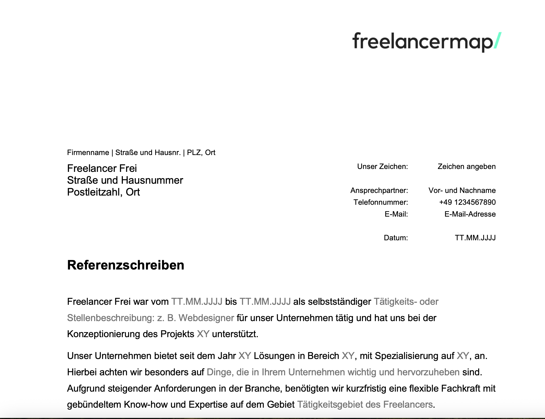 Kostenlose Vorlage für ein Referenzschreiben